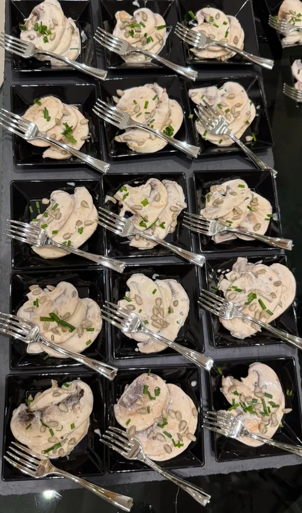 Rows of individually plated appetizers